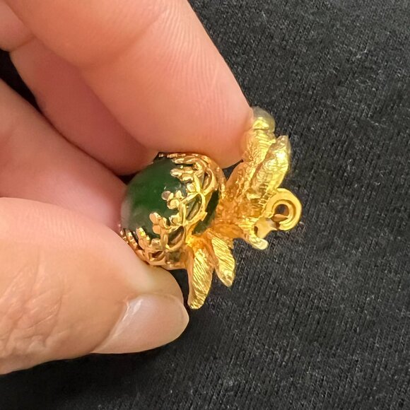 Vintage Crab Brooch Gold Tone Green Cabochon Cancer Zodiac Pin Costume Jewelry - Picture 7 of 11